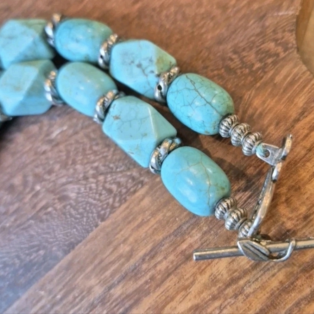 Vtg Chunky Turquoise Nugget Necklace Non-magnetic Silver Tone Spacers - Picture 6 of 10